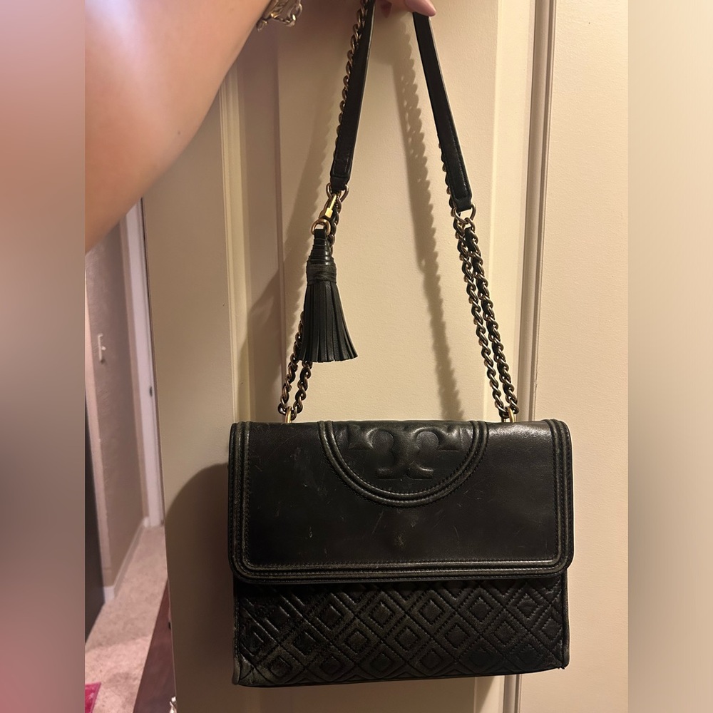 Tory Burch Fleming Leather Convertible Shoulder Bag - Black/Gold
